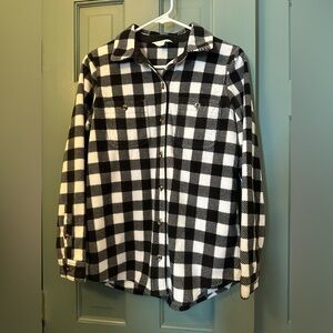 Women’s Black and White Fleece Plaid Top